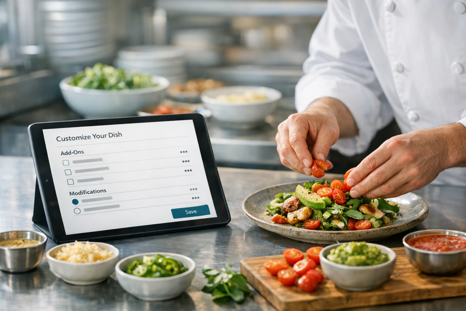 Chef customizing a digital menu on a tablet